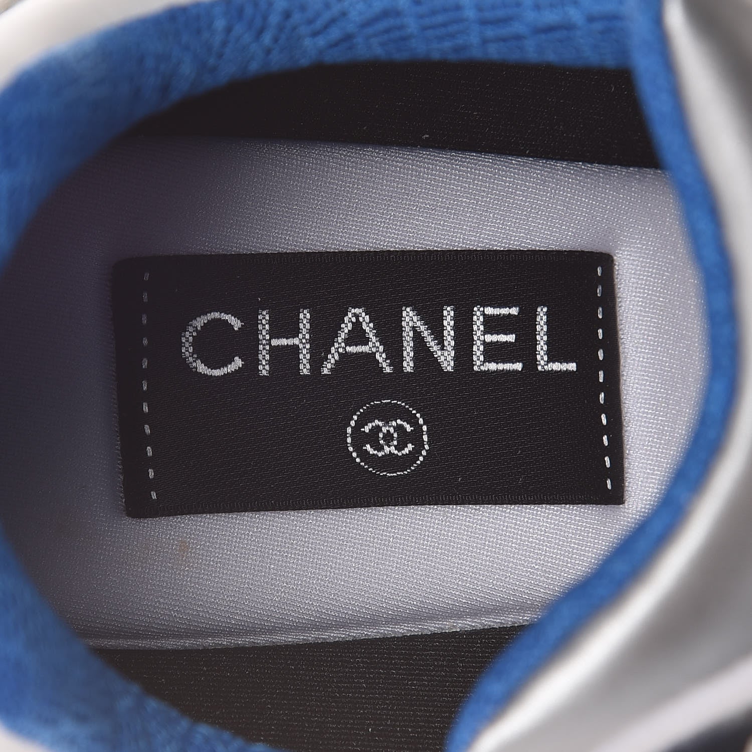 Chanel Suede Calfskin Womens CC Sneakers 39.5 White Silver Blue 7 of 8