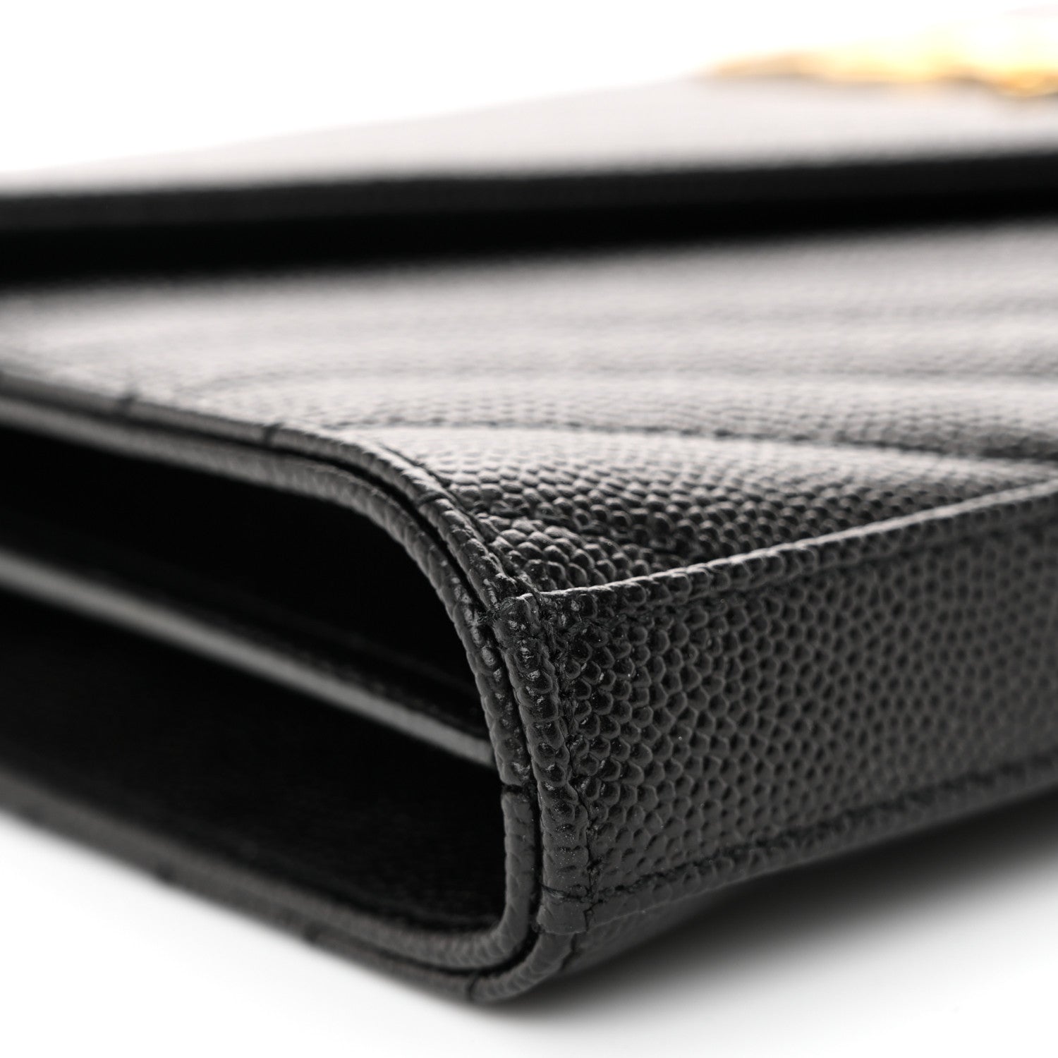 Saint Laurent Grain De Poudre Matelasse Chevron Monogram Chain Wallet Black 8 of 9