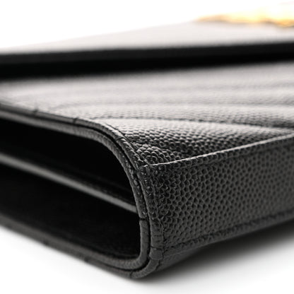 Saint Laurent Grain De Poudre Matelasse Chevron Monogram Chain Wallet Black 8 of 9