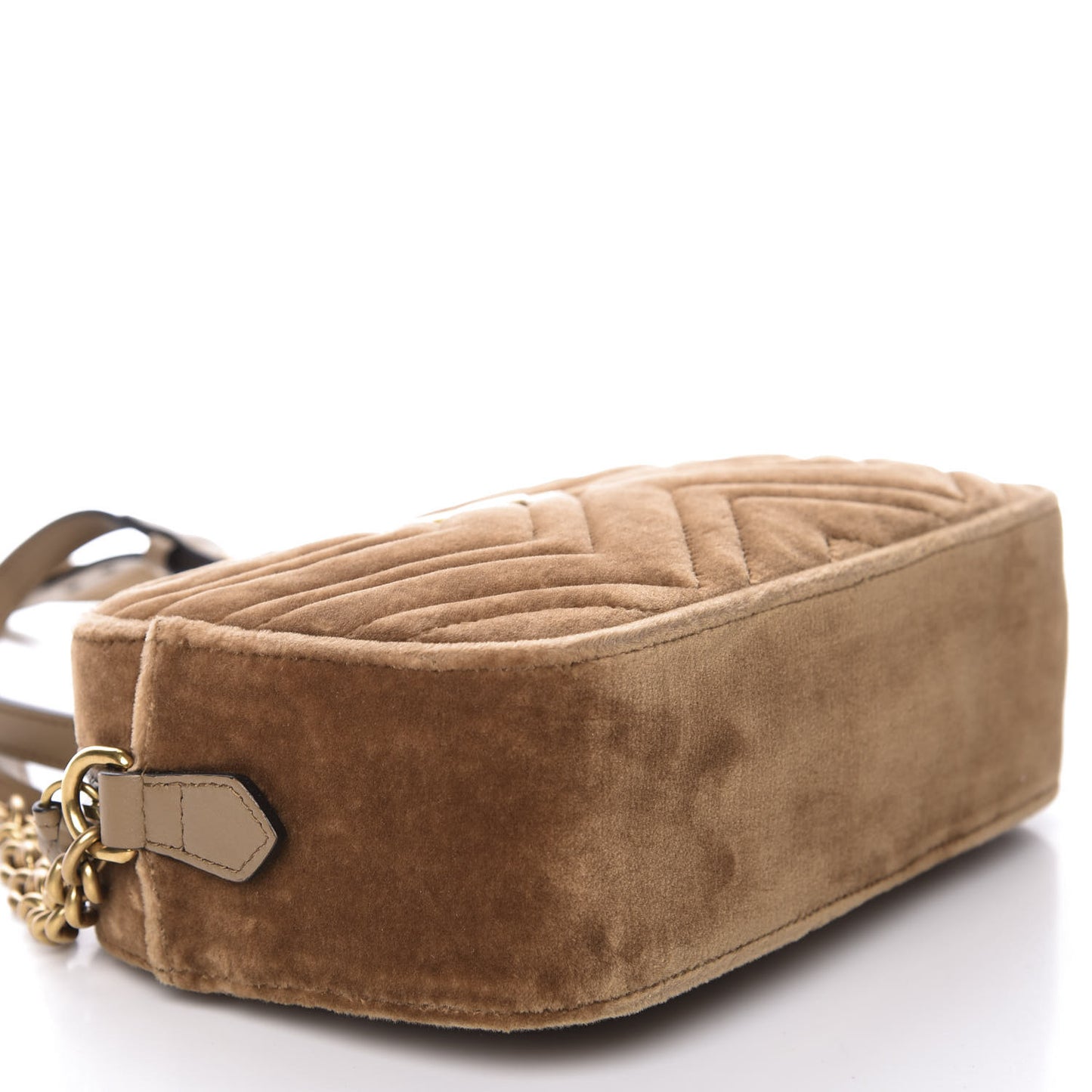 Velvet Matelasse Small GG Marmont Chain Shoulder Bag Taupe