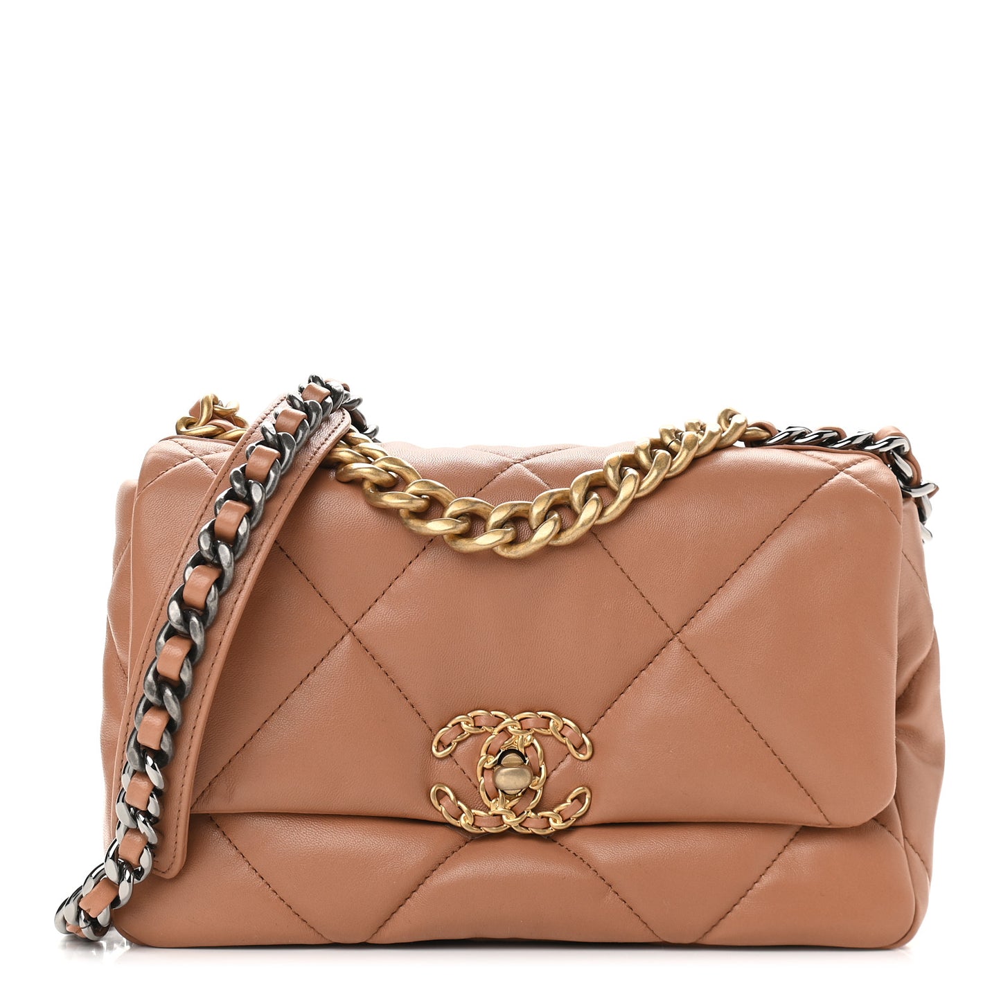 Lambskin Quilted Medium Chanel 19 Flap Brown