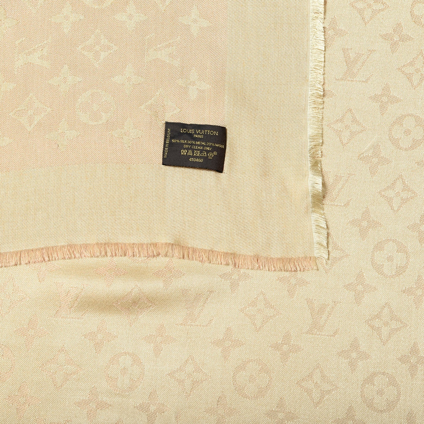 Silk Wool Monogram Shine Shawl Beige