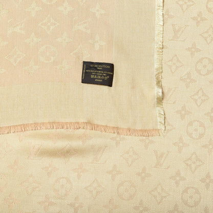 Louis Vuitton Silk Wool Monogram Shine Shawl Beige 4 of 4