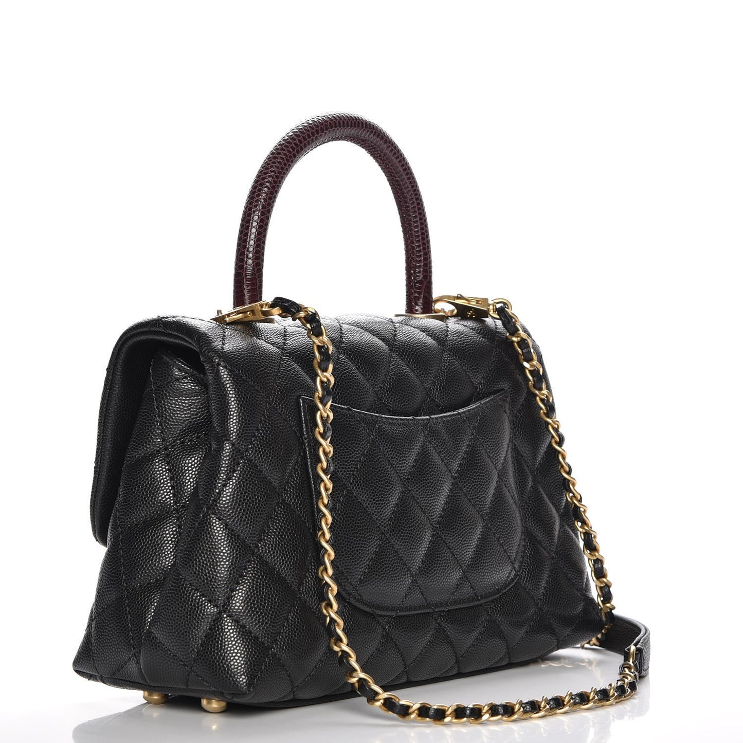 Caviar Lizard Quilted Mini Coco Handle Flap Black