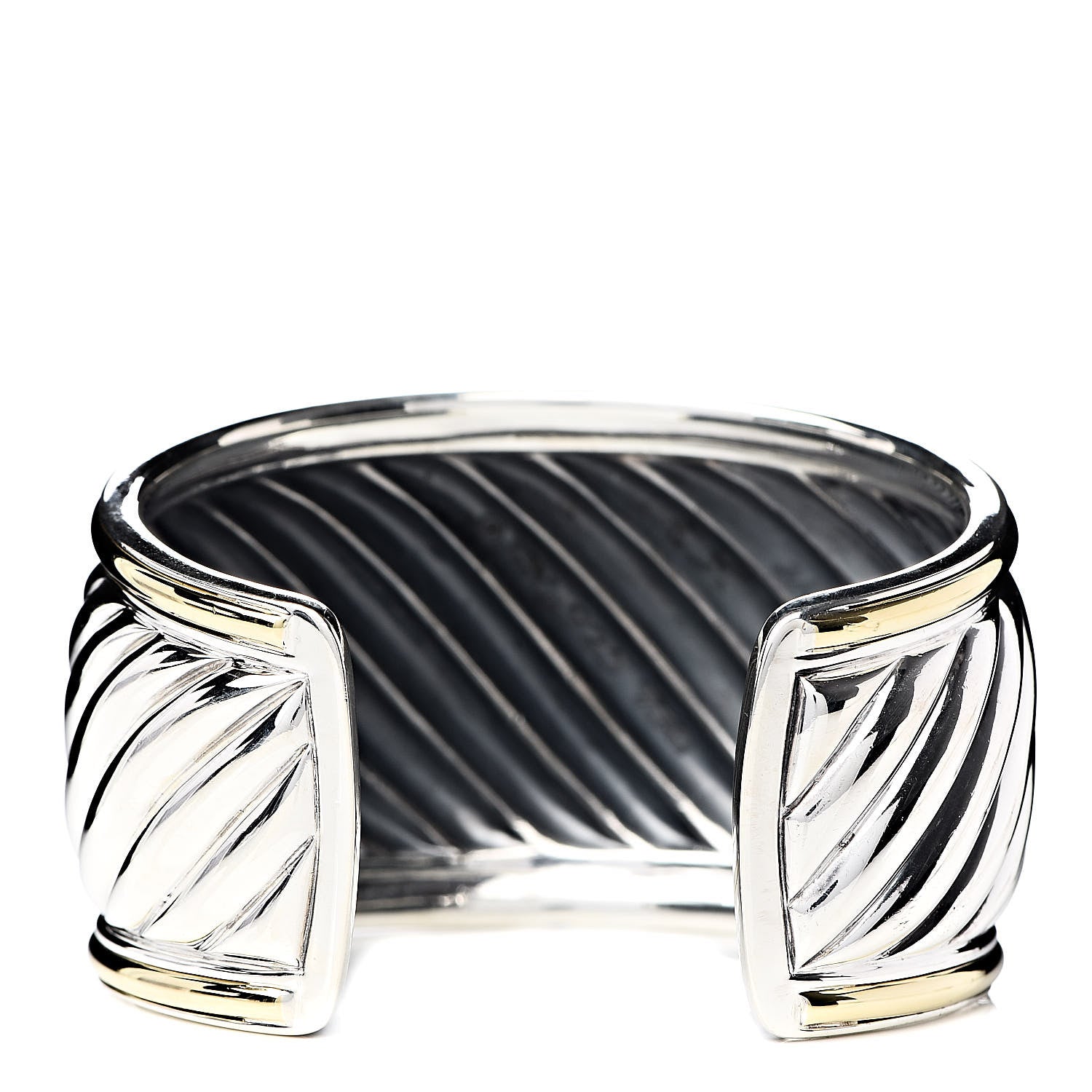 David Yurman Sterling Silver 18K Yellow Gold 41mm Sculpted Cable Cuff Bracelet 3 of 4