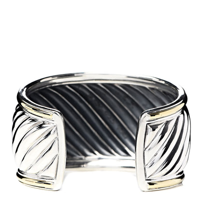 David Yurman Sterling Silver 18K Yellow Gold 41mm Sculpted Cable Cuff Bracelet 3 of 4
