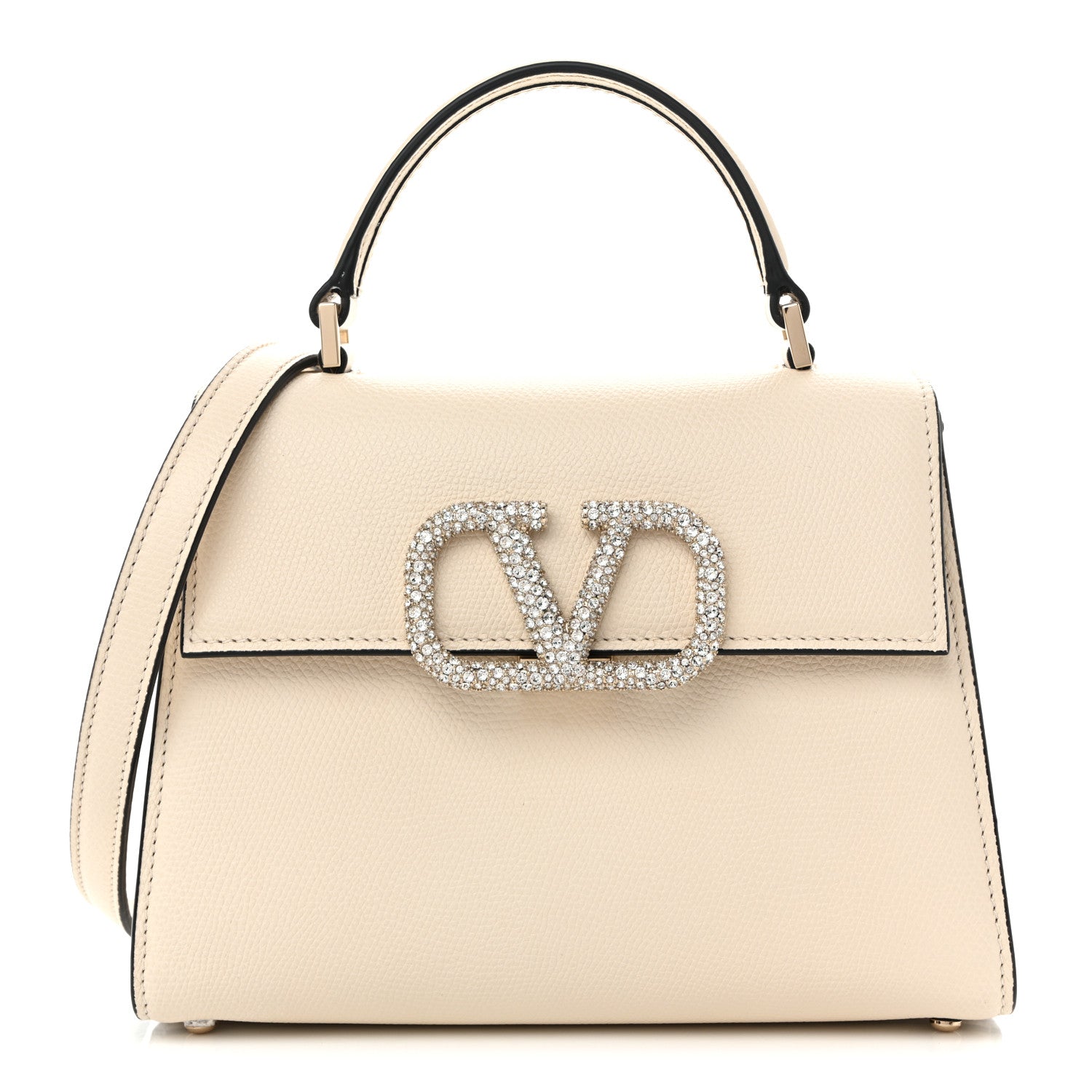 Valentino Garavani Grainy Calfskin Swarovski Crystal Embellished Small VSling Top Handle Bag Light Ivory 1 of 9