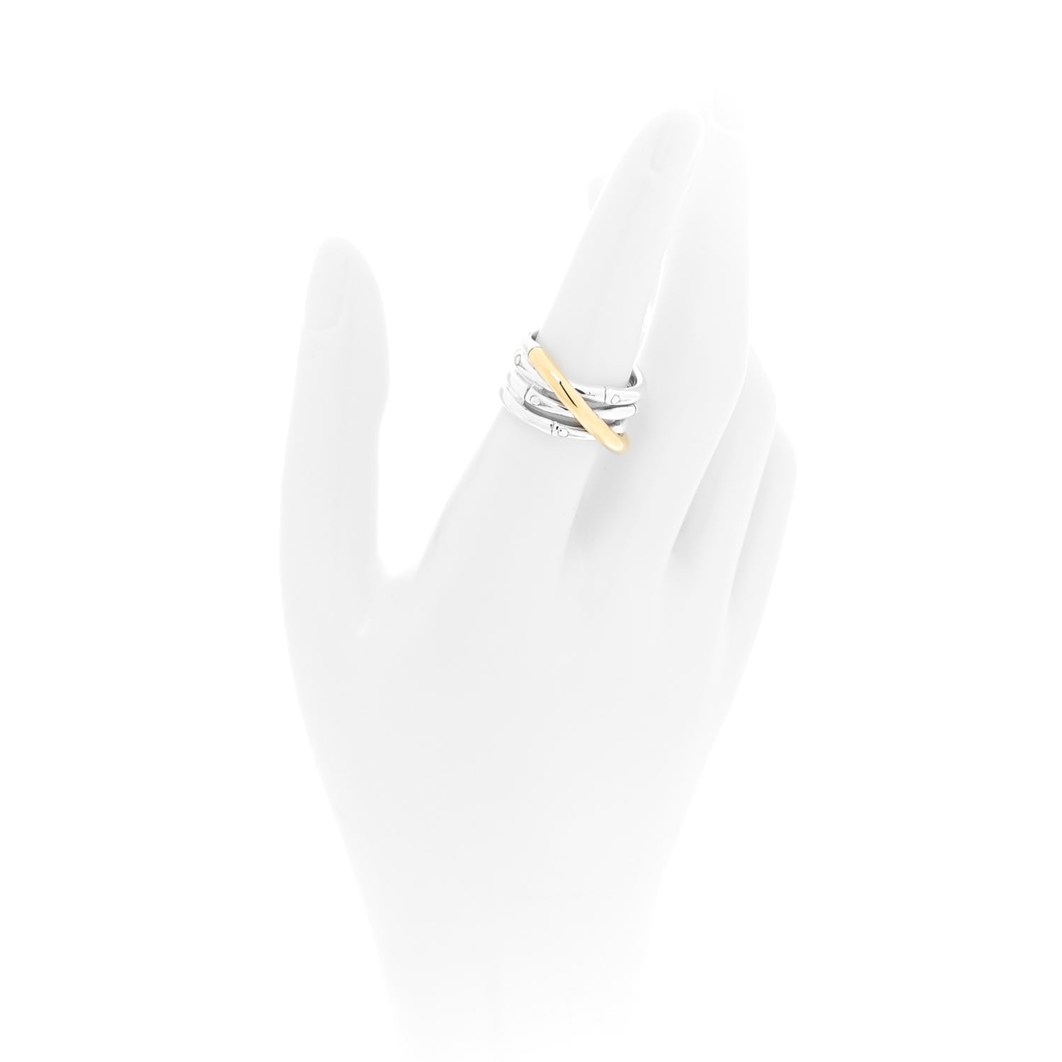 John Hardy Sterling Silver 18k Yellow Gold Crossover Bamboo Ring 55 7.25 2 of 5