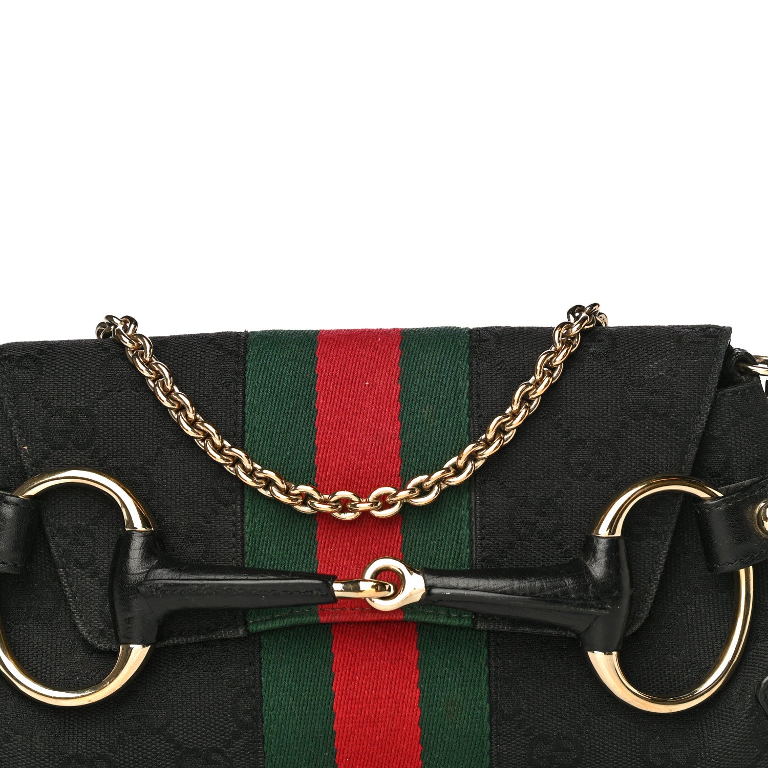 Gucci Monogram Web Horsebit Chain Clutch Black 7 of 20