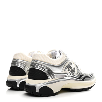 Chanel Fabric Laminated Calfskin Stretch CC Sneakers 36 White Silver 5 of 10