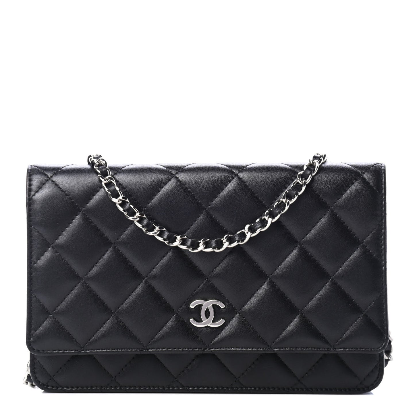Lambskin Quilted Wallet On Chain WOC Black