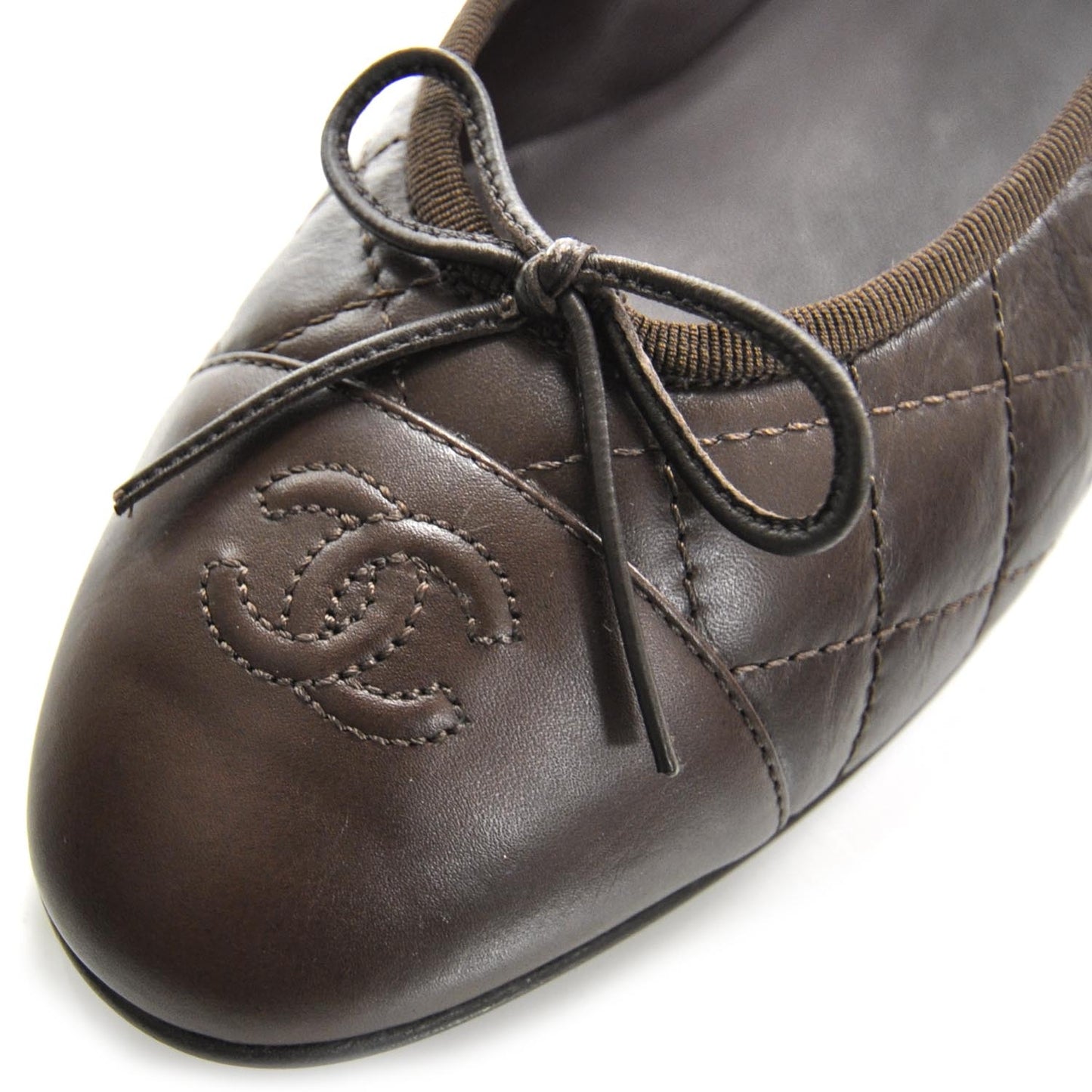 Quilted Leather CC Ballet Flats 41 Brown