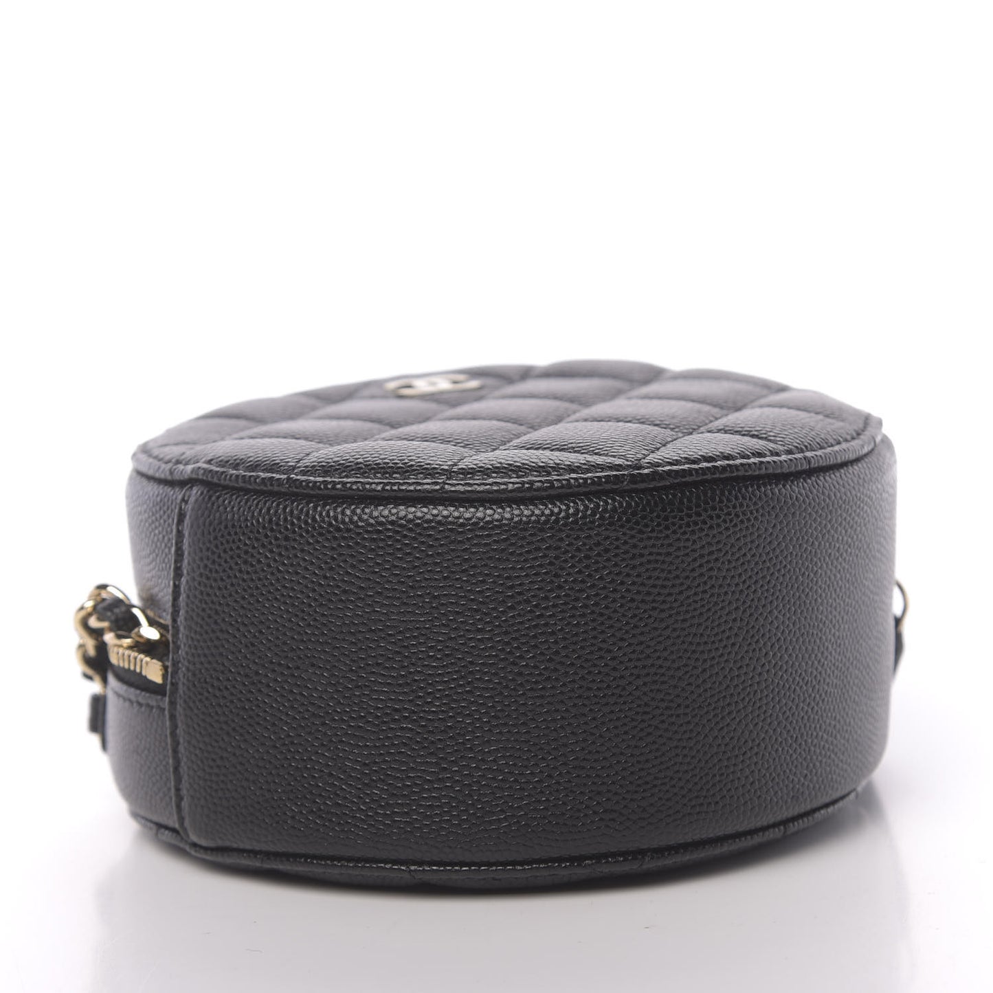 Caviar Quilted Round Clutch With Chain Black