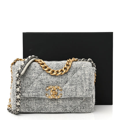 Chanel Tweed Quilted Medium Chanel 19 Flap Grey Ecru 10 of 10