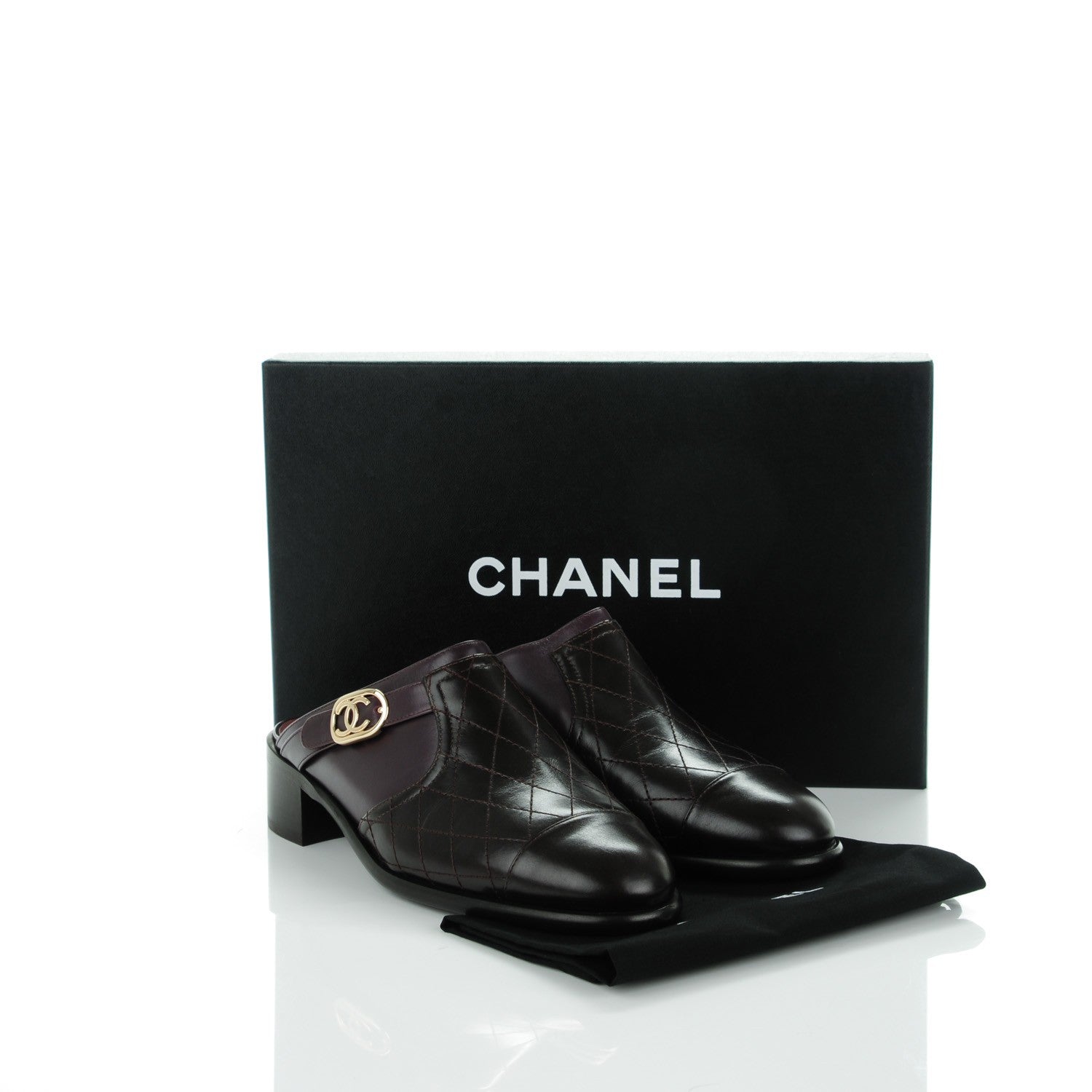 Chanel Calfskin Quilted CC Mules 39.5 Burgundy Brown 9 of 9