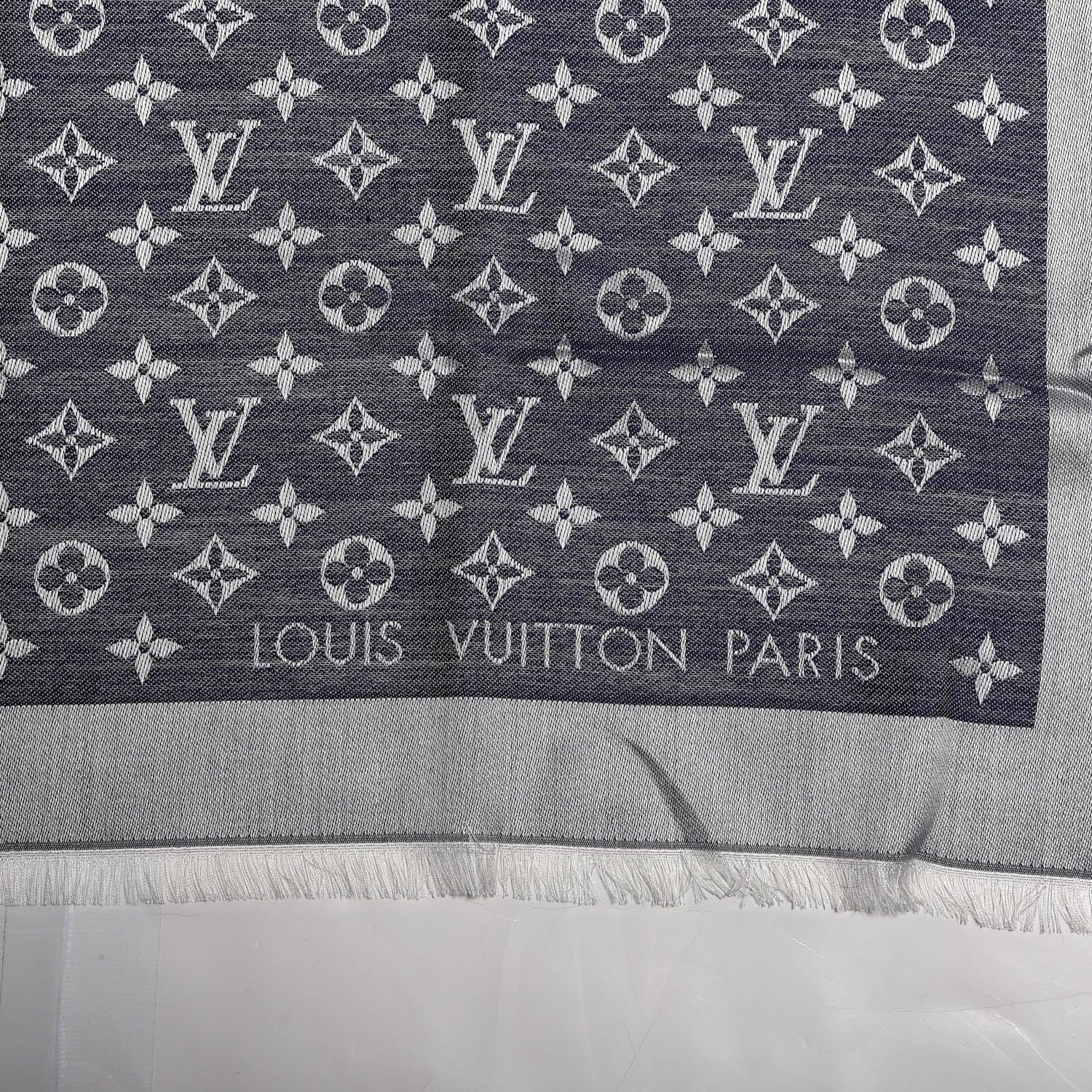Louis Vuitton Wool Silk Monogram Denim Shawl Blue 2 of 3