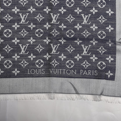 Louis Vuitton Wool Silk Monogram Denim Shawl Blue 2 of 3