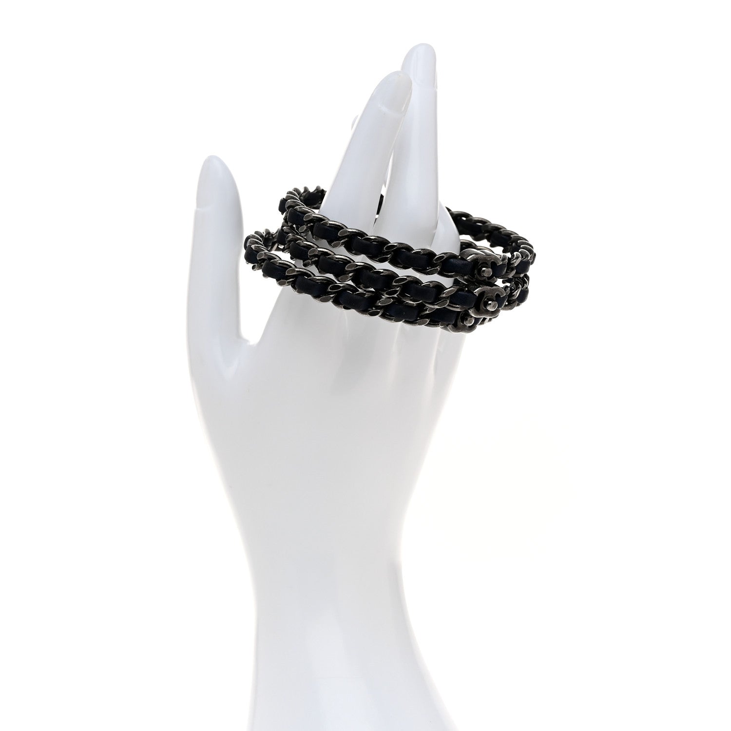 Chanel Lambskin Ruthenium Chain CC Bangle Bracelets Set of 3 Navy 2 of 4