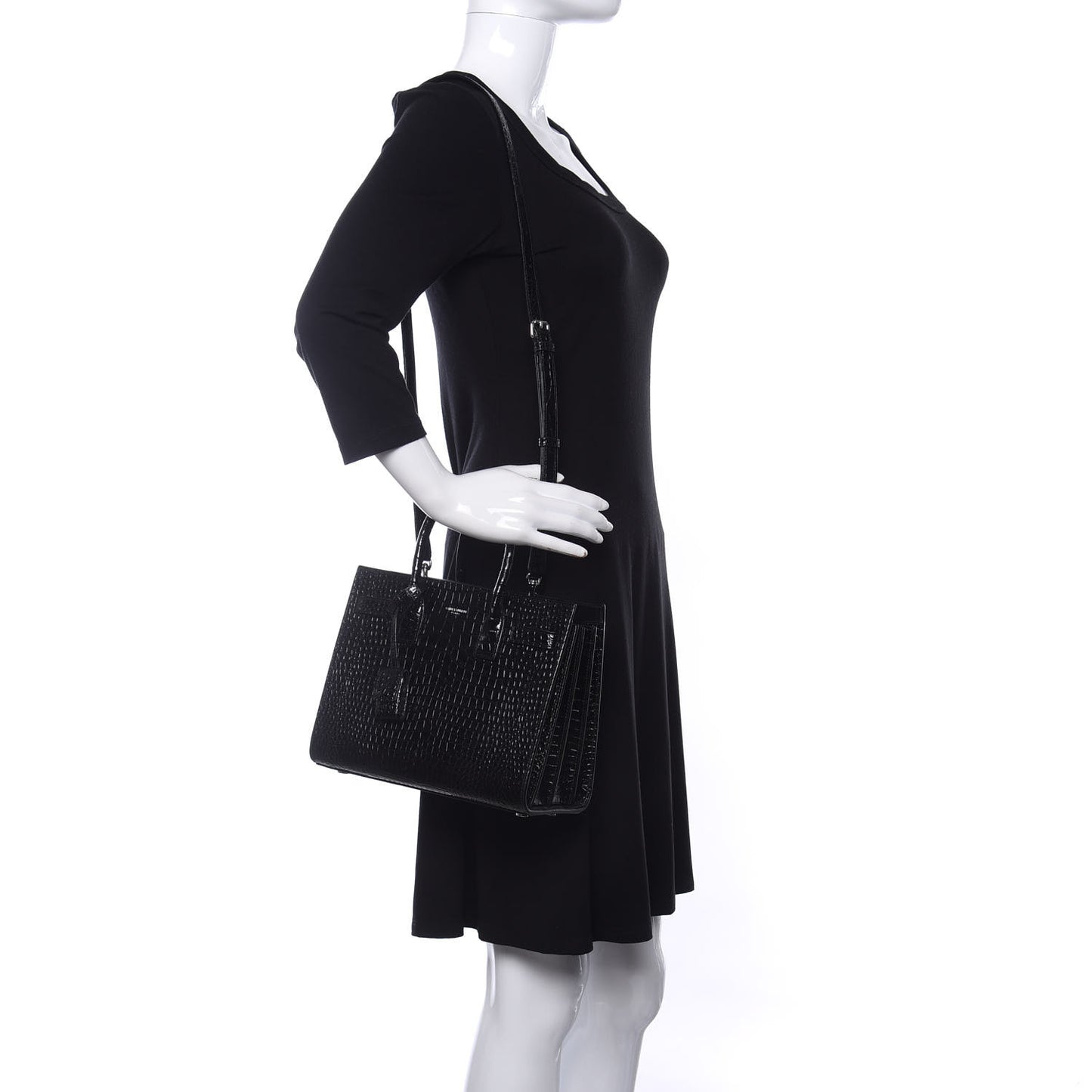 Calfskin Crocodile Embossed Baby Sac De Jour Black