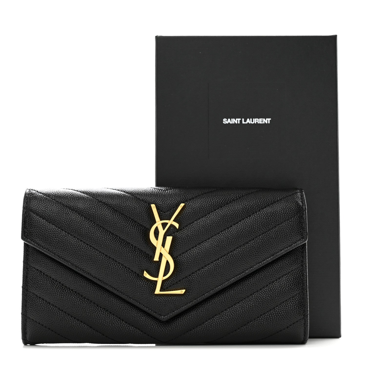 Saint Laurent Grain De Poudre Matelasse Chevron Monogram Flap Wallet Black 7 of 7