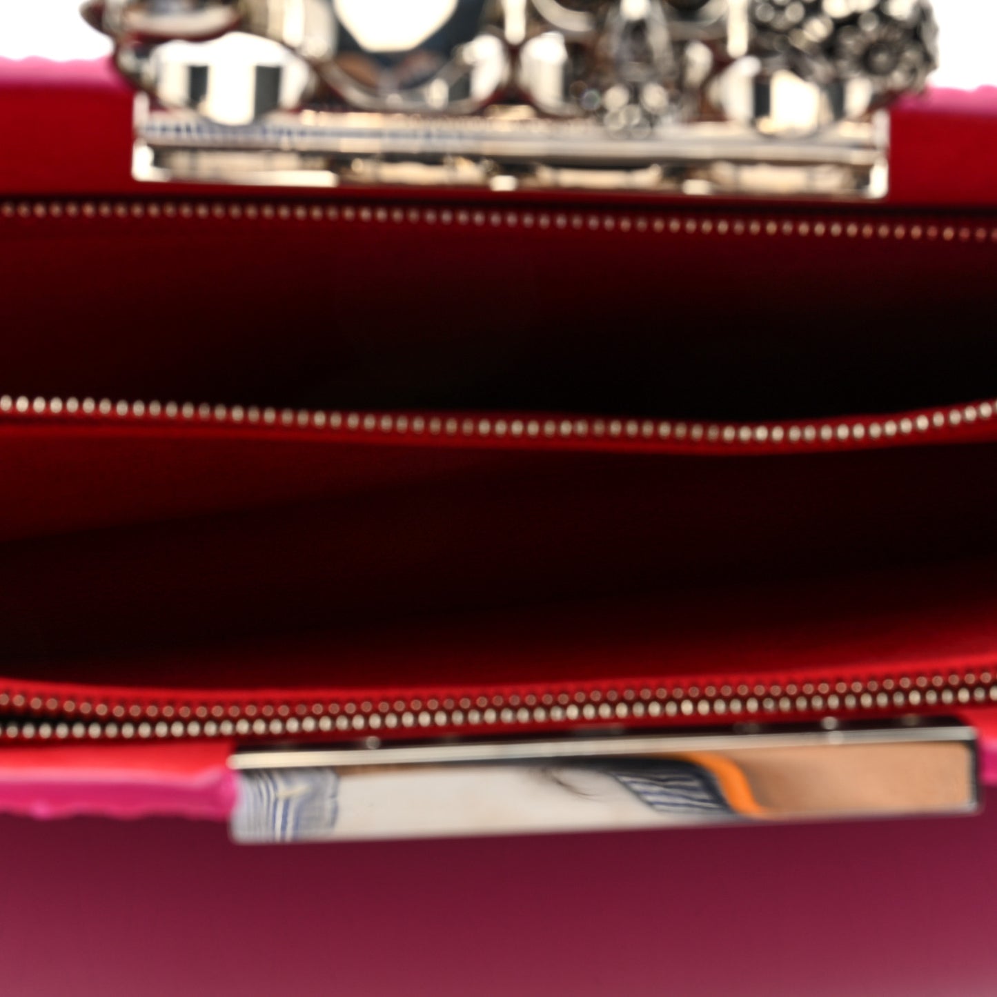 Lambskin Pleated Skull Knuckle Clutch Fuschia
