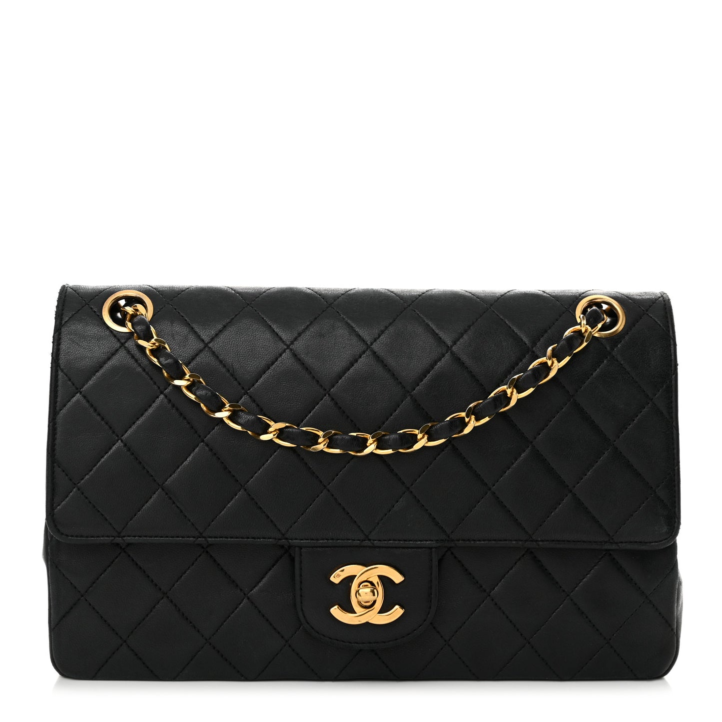 Lambskin Quilted Medium Double Flap Black
