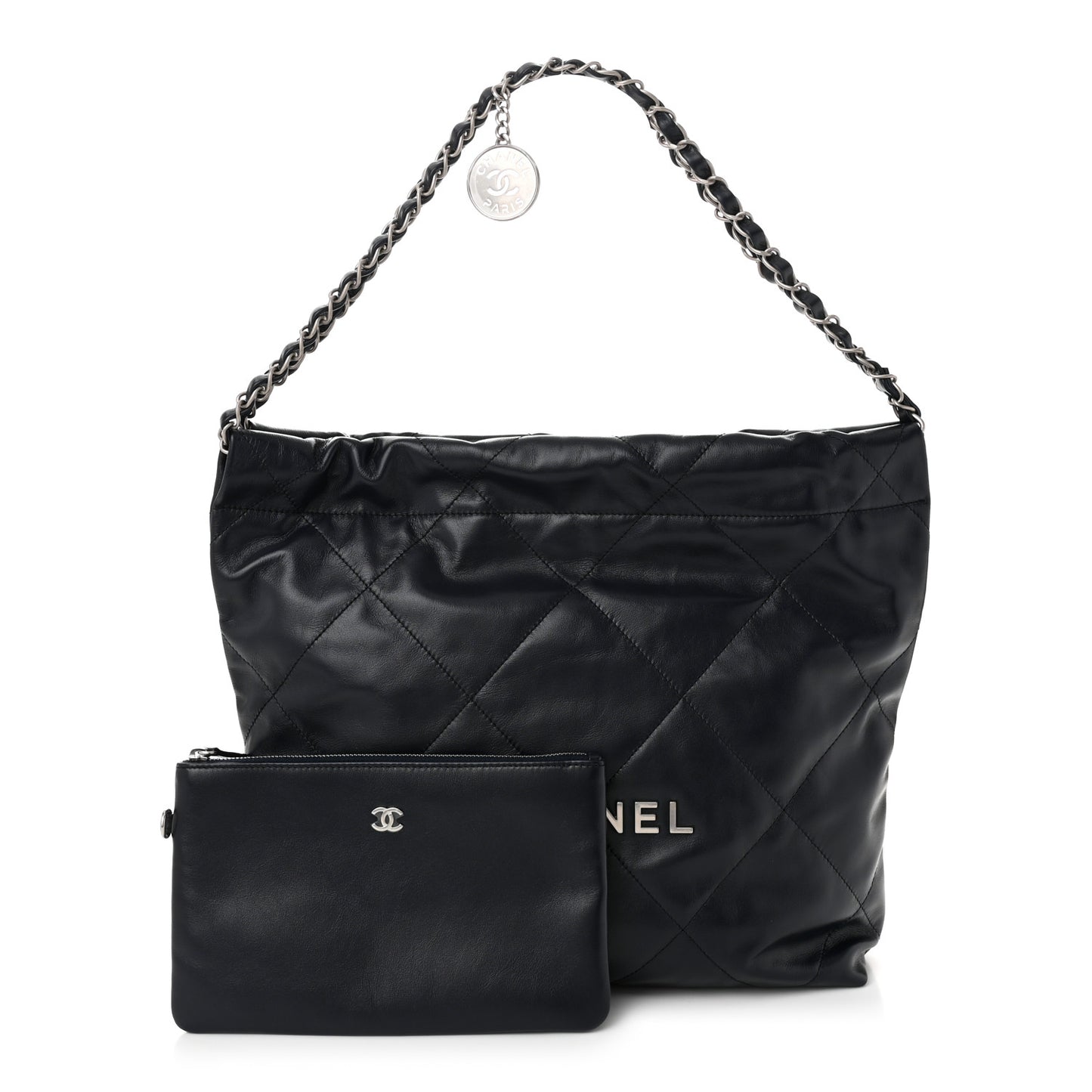 Shiny Calfskin Quilted Chanel 22 Navy