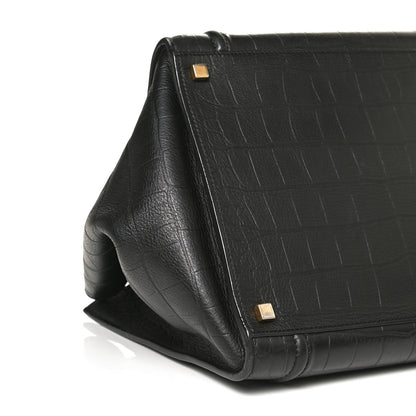 Celine Calfskin Crocodile Embossed Medium Phantom Luggage Black 9 of 10