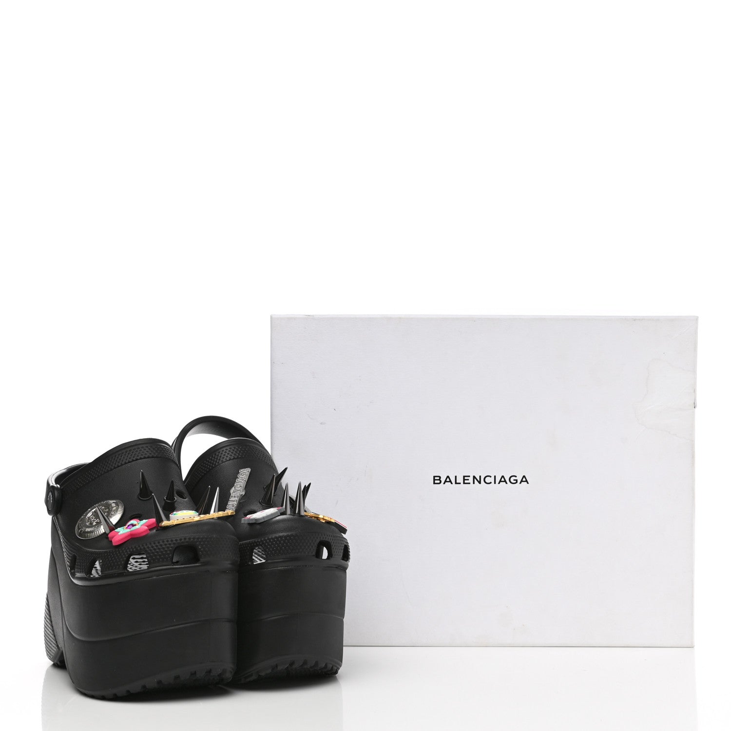 Balenciaga X CROCS Rubber Textured Spiked Womens Platform Sandals 38 Black 8 of 8