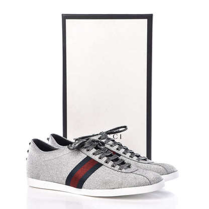 Gucci Glitter Fabric Studded Web Mens Sneakers 12 Silver 7 of 7