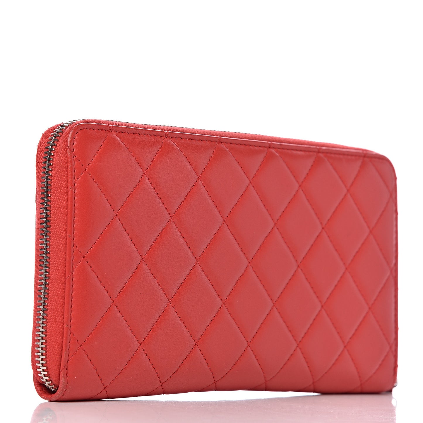 Lambskin Quilted Large Zip Around Organizer Wallet Red