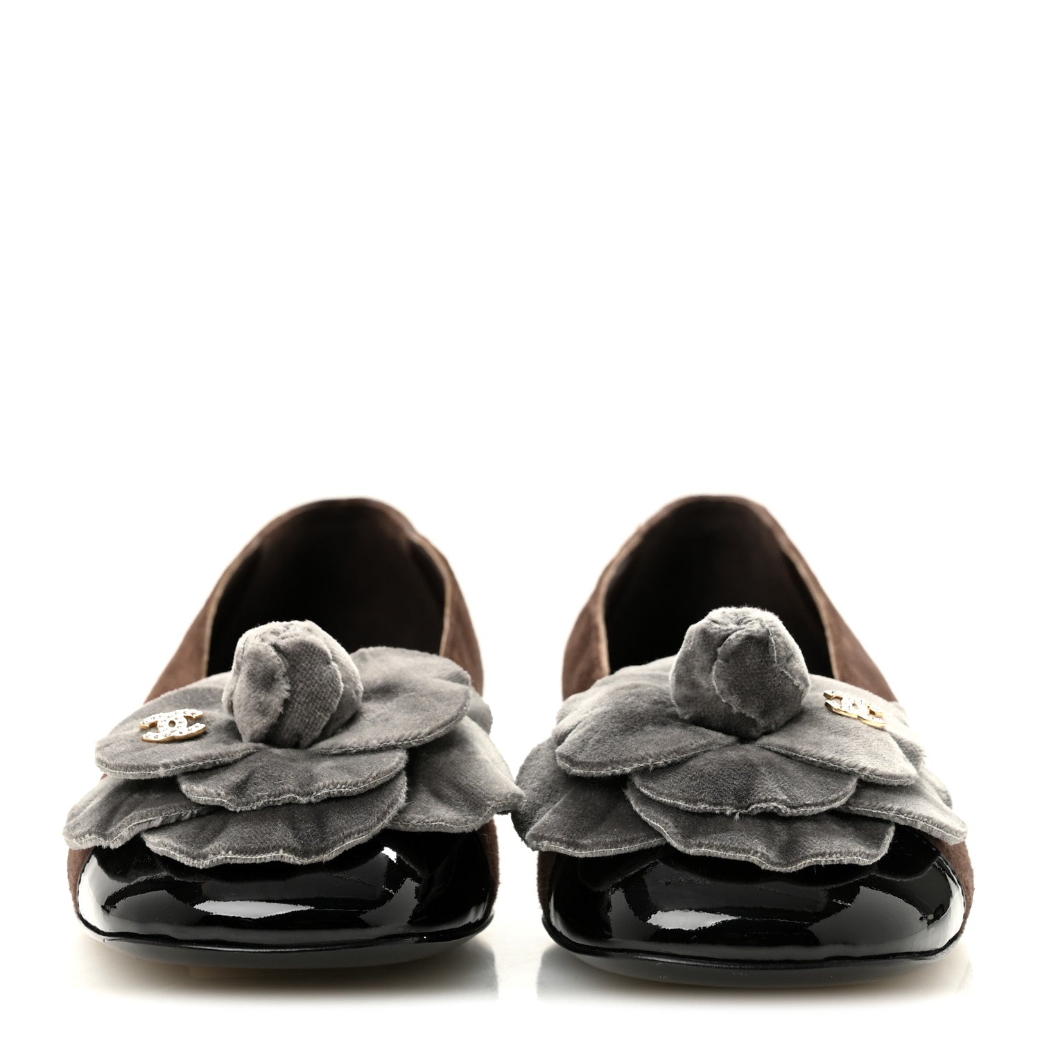 Chanel Suede Patent Cap Toe Camellia Ballerina Flats 37 Marron Gris 3 of 9