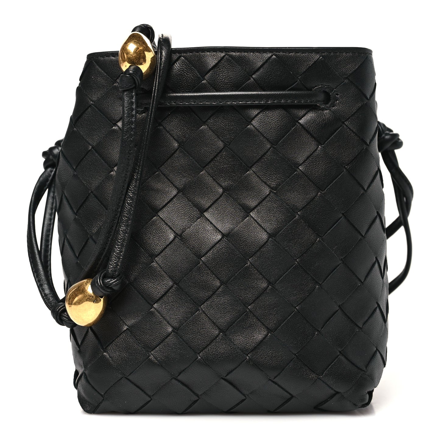 Nappa Intrecciato Small Drawstring Bucket Bag Black