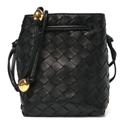 Bottega Veneta Nappa Intrecciato Small Drawstring Bucket Bag Black 1 of 9