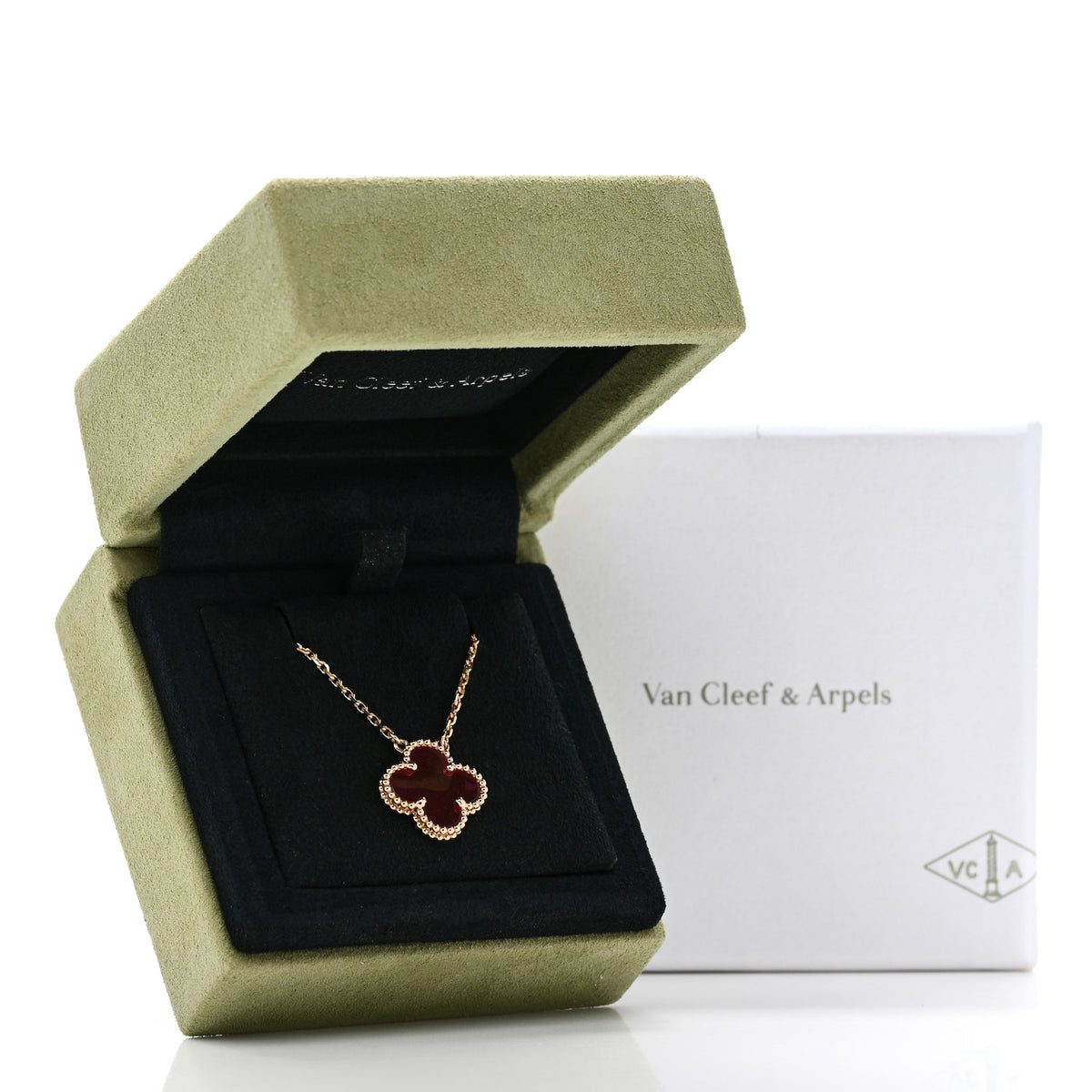 Van Cleef & Arpels 18K Yellow Gold Pink Enamel Vintage Alhambra Pendant Necklace 6 of 6