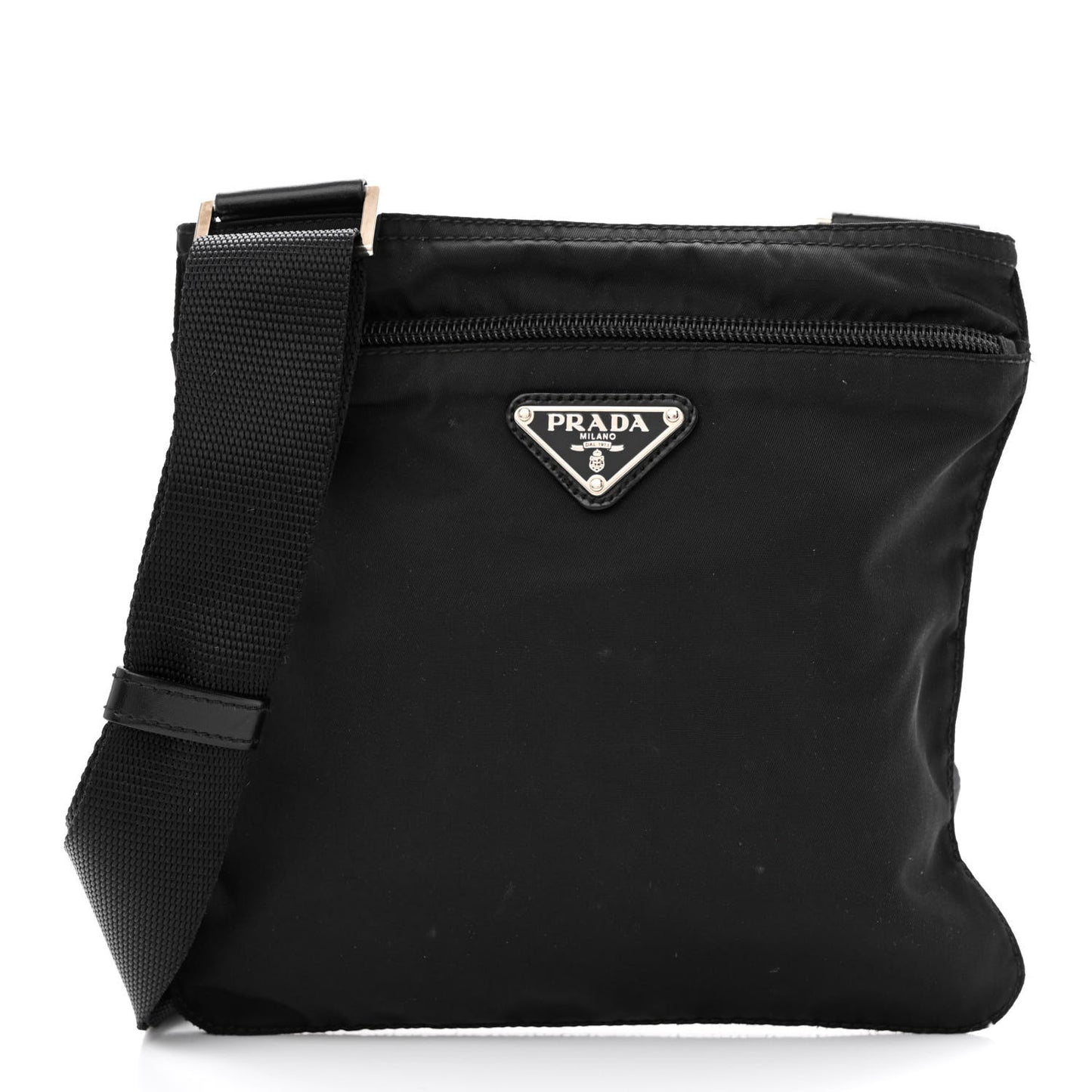 Nylon Flat Messenger Bag Black