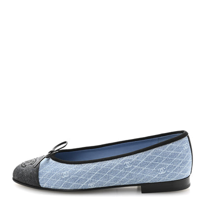 Chanel Denim Printed Quilt CC Cap Toe Ballerina Flats 35 Light Blue Dark Grey 1 of 10