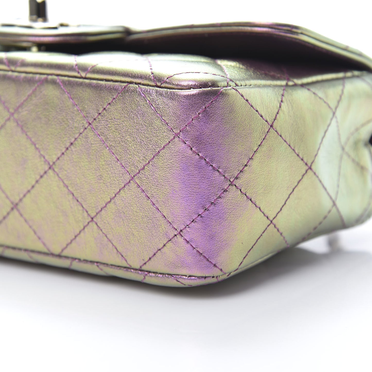Iridescent Lambskin Quilted Mini Rectangular Flap Purple