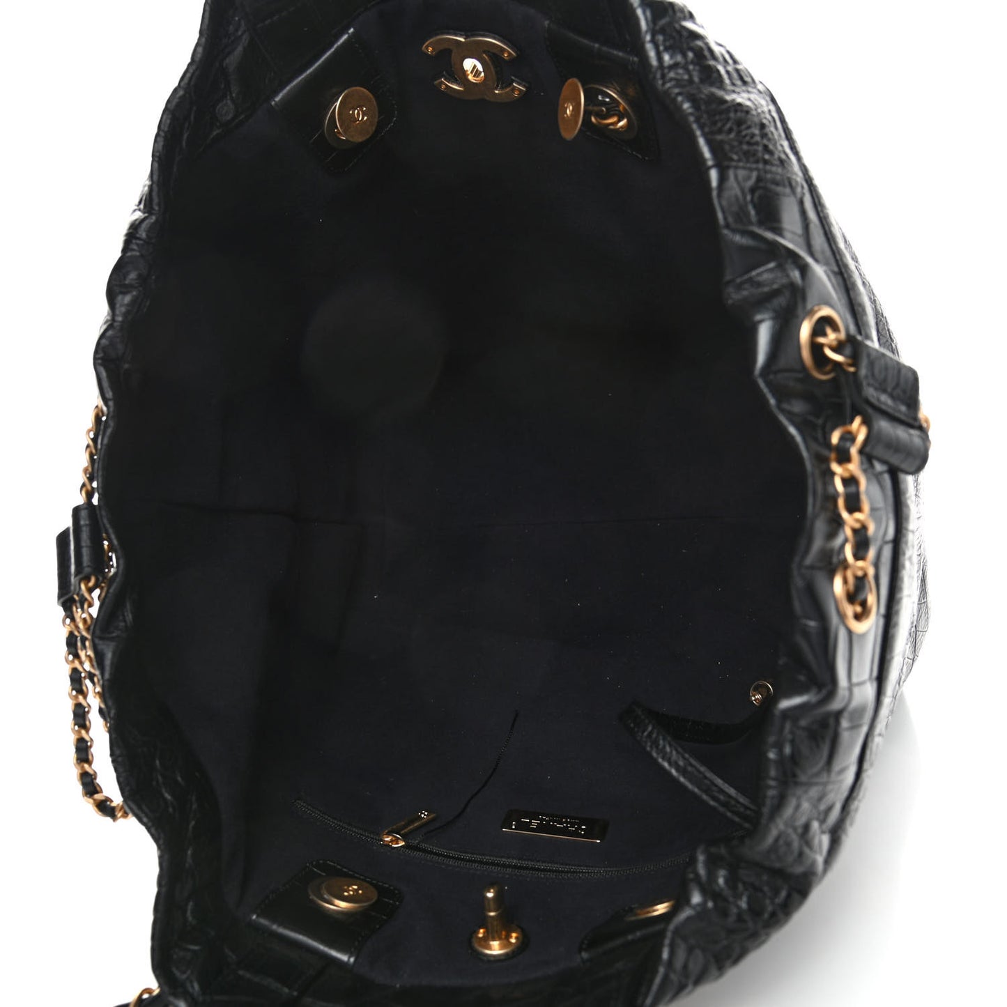 Calfskin Crocodile Embossed Large Cocodile Shopping Tote Black