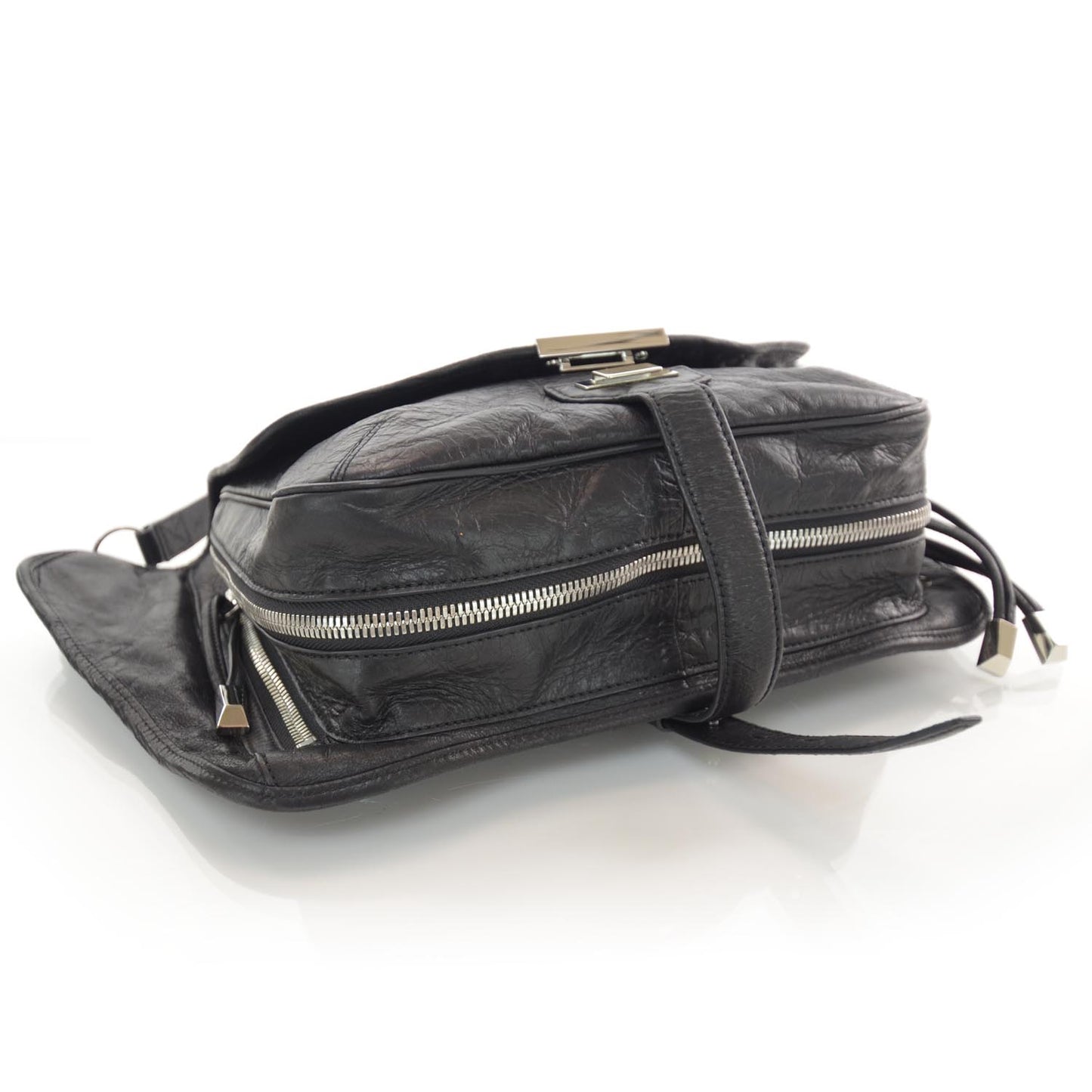 Leather Iris Messenger Bag Black
