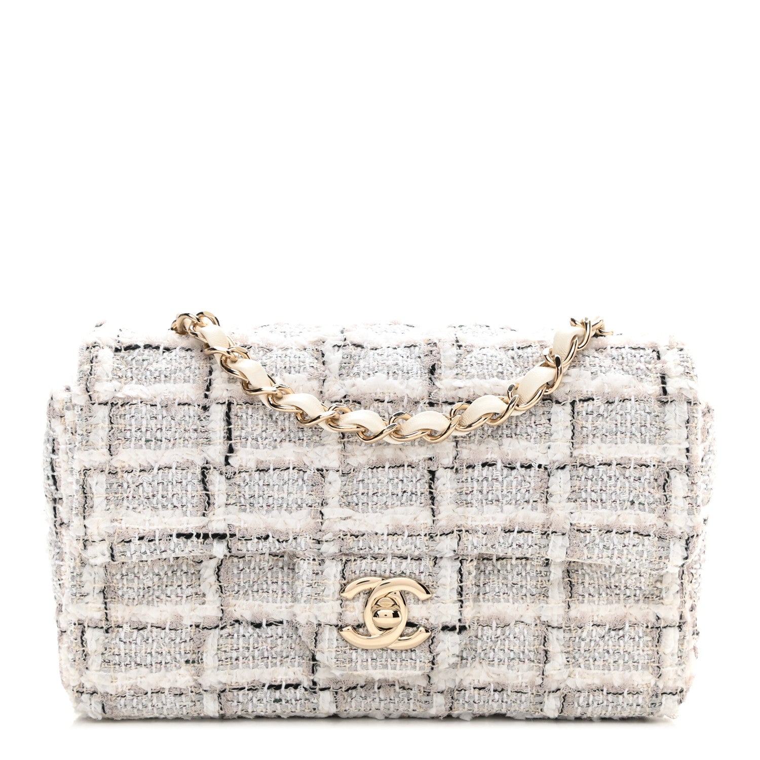 Chanel Tweed Quilted Mini Rectangular Flap White Grey 1 of 10