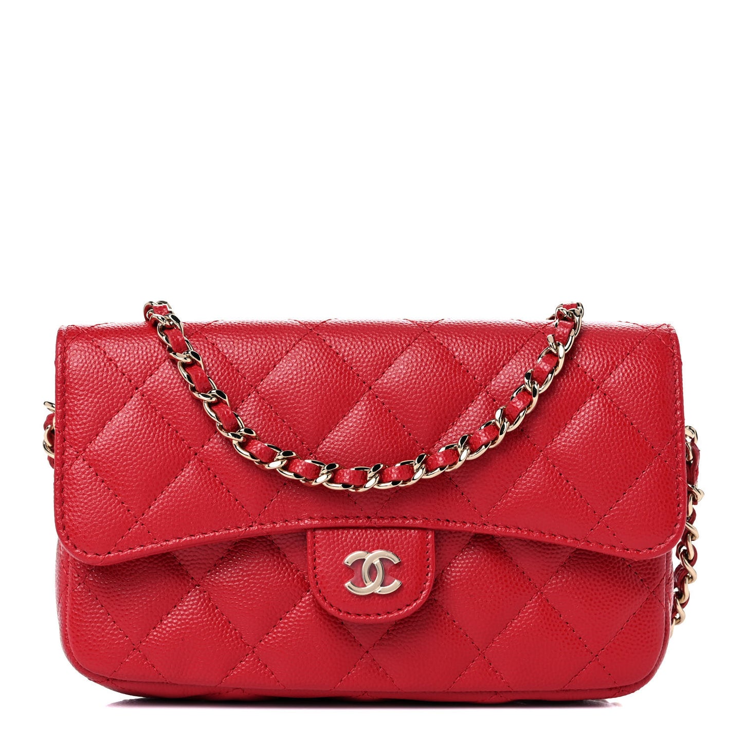 Caviar Quilted Flap Phone Holder With Chain Red