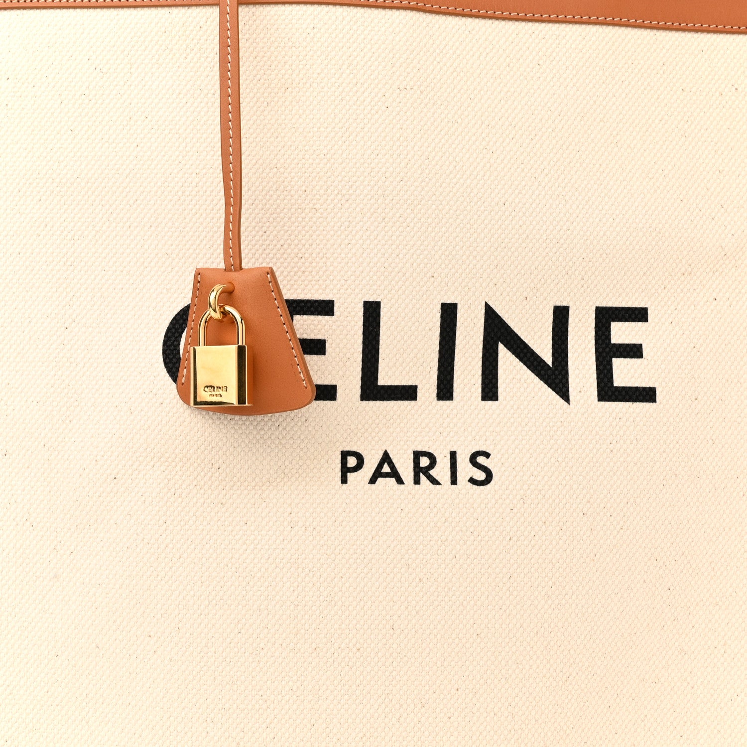Celine Canvas Calfskin Logo Print Vertical Cabas Natural Tan 8 of 11