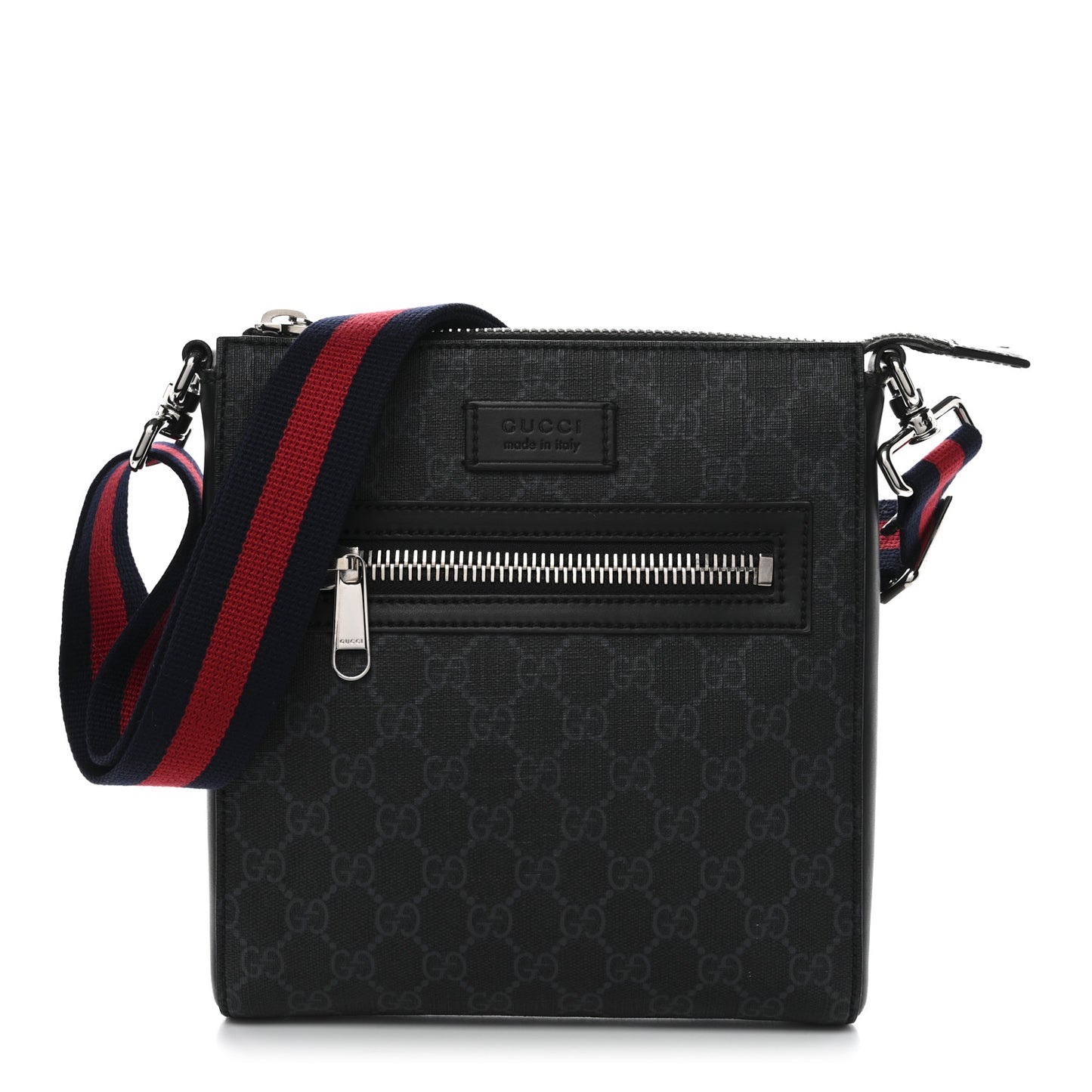 GG Supreme Monogram Web Small Flat Messenger Bag Black Grey