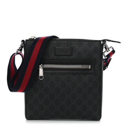 Gucci GG Supreme Monogram Web Small Flat Messenger Bag Black Grey 1 of 10