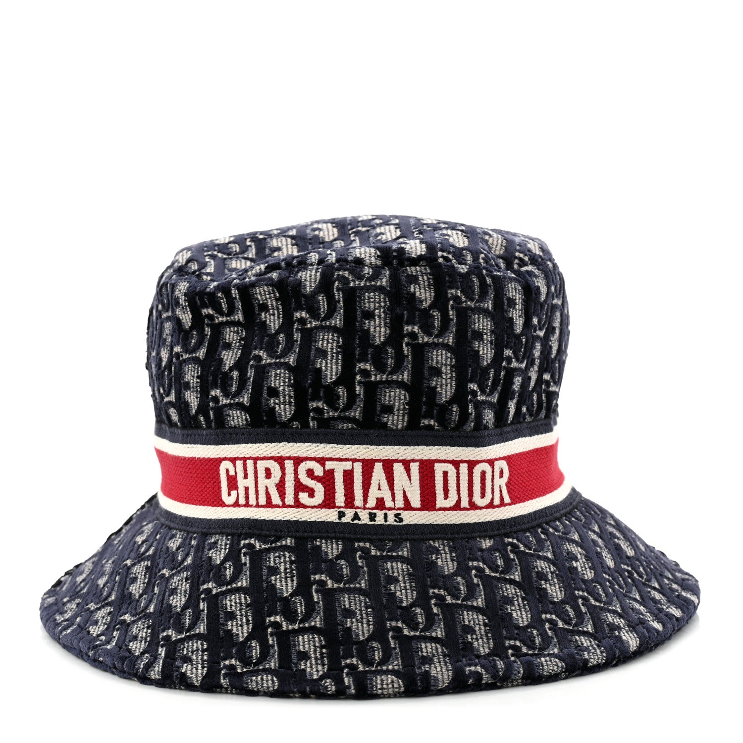 Christian Dior Velvet Oblique Large Brim Bucket Hat 58 Bleu Red 3 of 8
