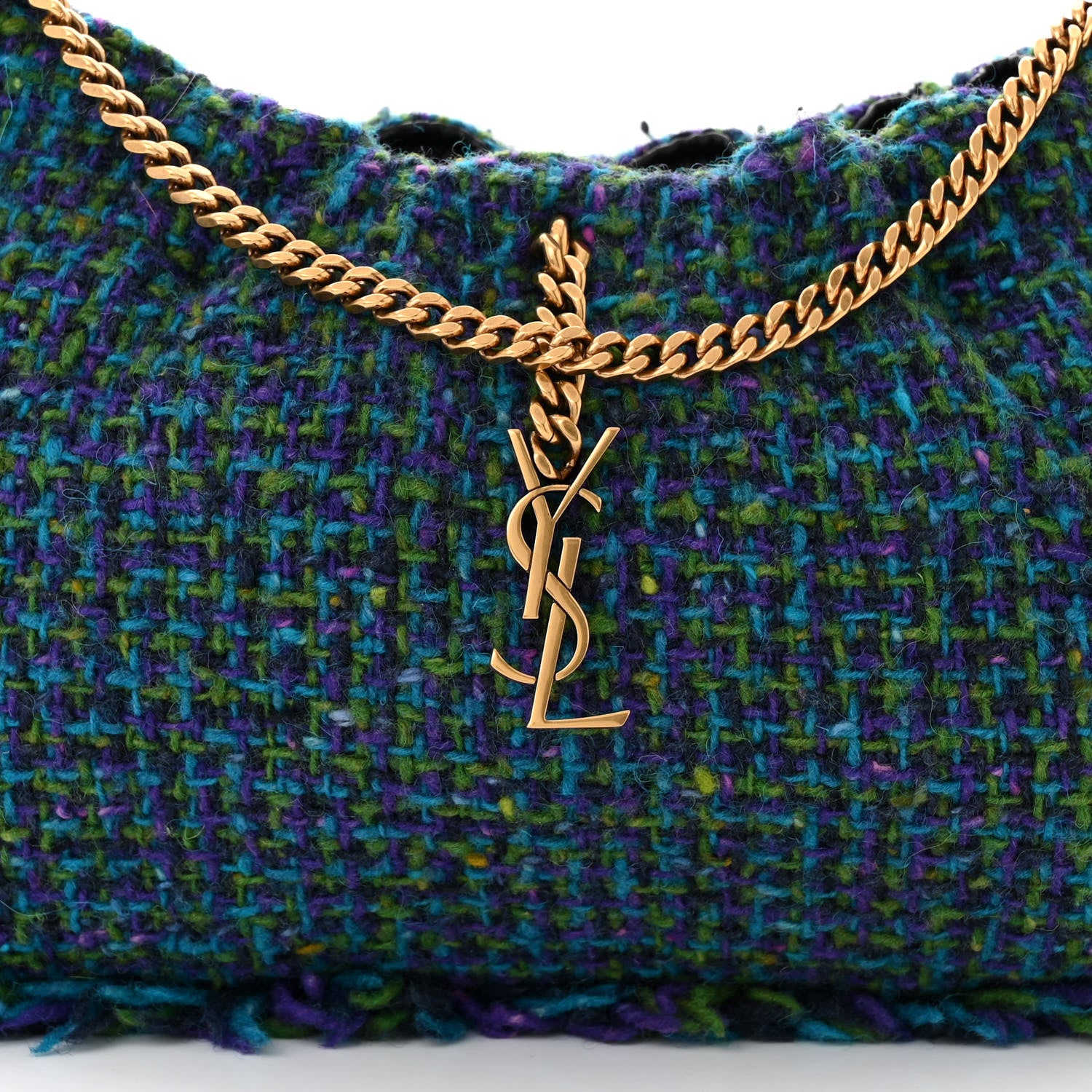 Saint Laurent Tweed Pac Pac Ruched Hobo Violet Vert Turquoise 7 of 10