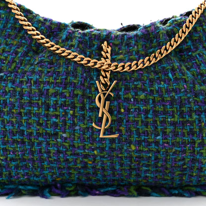 Saint Laurent Tweed Pac Pac Ruched Hobo Violet Vert Turquoise 7 of 10
