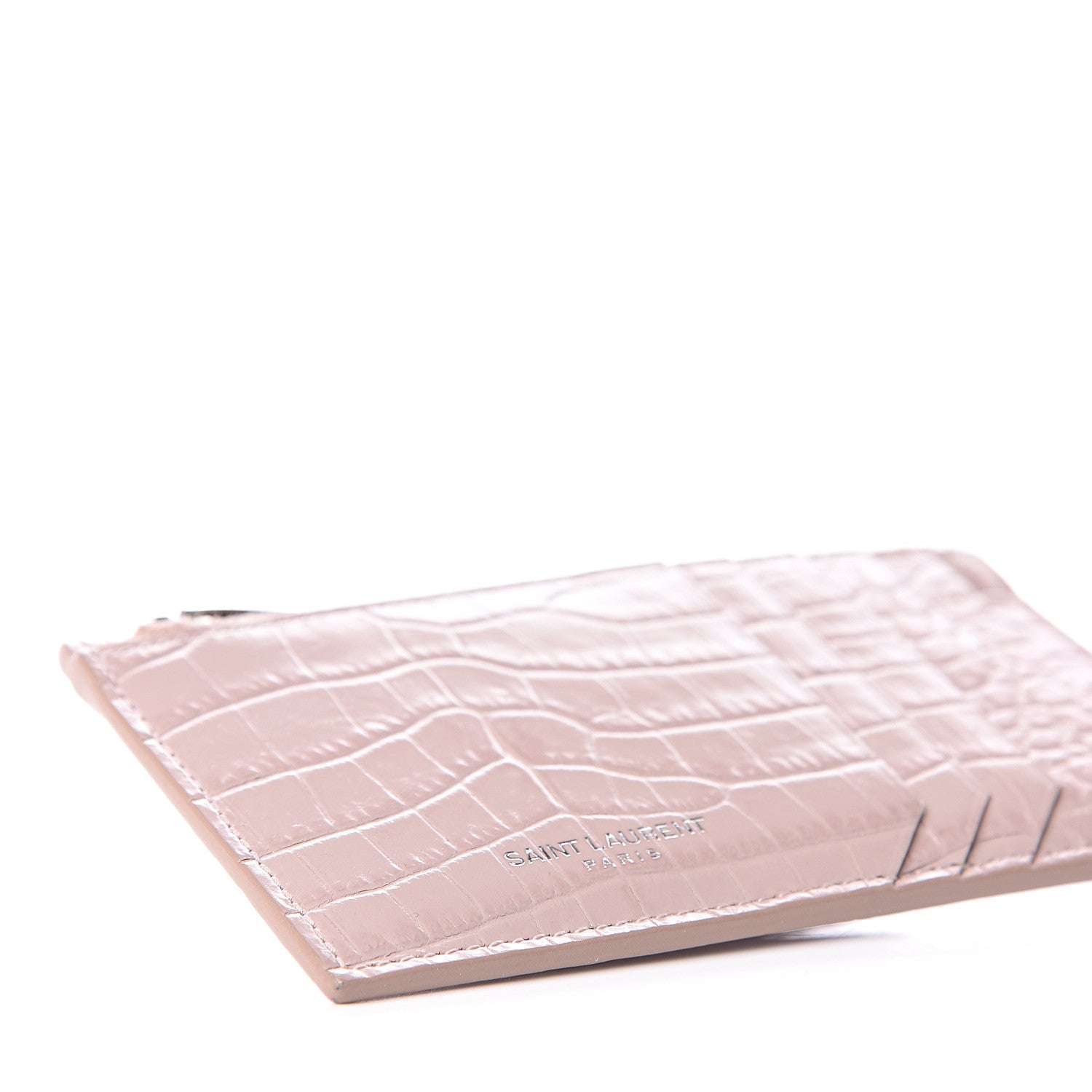 Saint Laurent Crocodile Embossed 5 Fragments Card Case Rose Antic 6 of 8