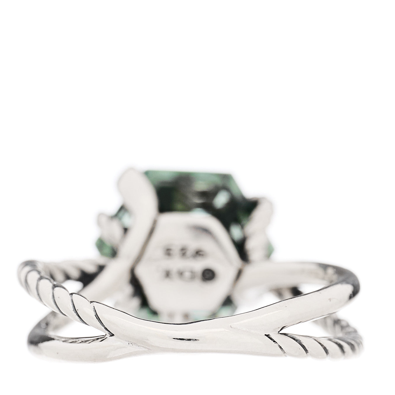 David Yurman Sterling Silver Diamond Prasiolite 10mm Cable Wrap Ring 54 7 4 of 5
